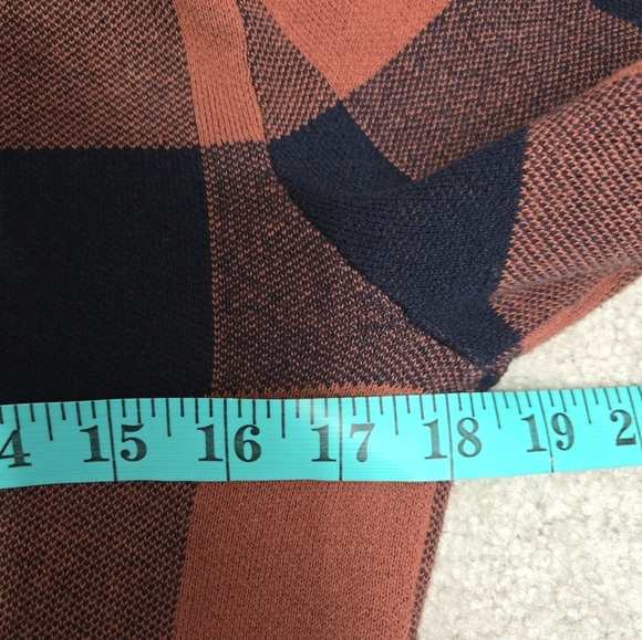 ASPEN Plaid V-Neck Cotton Cardigan Sweater -Burnt Orange and Navy. Size Small - Picture 9 of 10